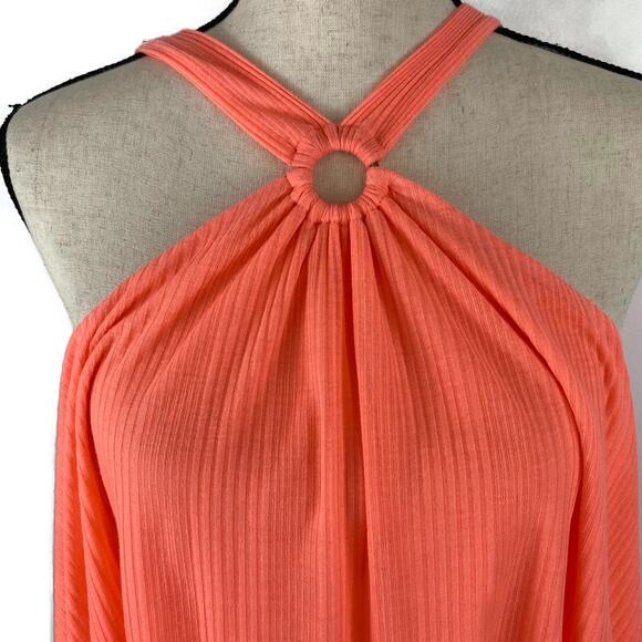 FREE PEOPLE Just A Fling Tank Top Bubble Hem Halter Coral Electric Womens Med - Picture 6 of 13